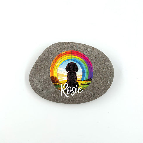Rainbow Cocker Spaniel Black Personalised Pebble